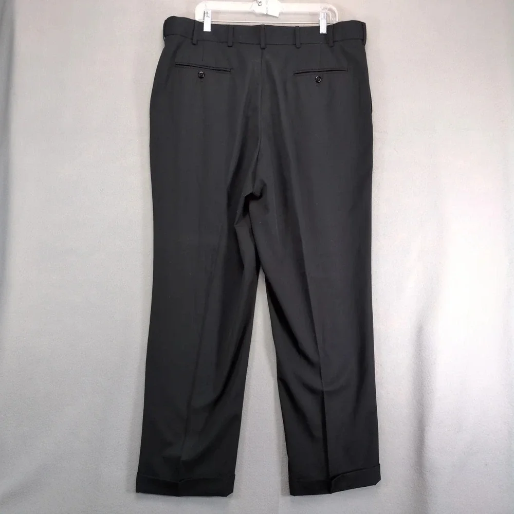 Stafford Black Pleated Dress Pants Mens 40x32 Classic Fit Cuffed Formal Business
